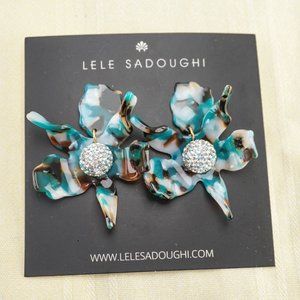 NEW Lele Sadoughi Crystal Lily Small Statement Earrings in Abalone